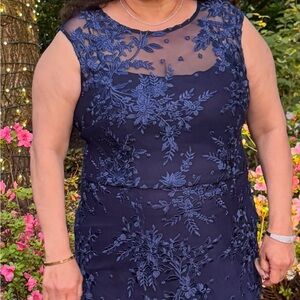 Floral Embroidered Navy Dress